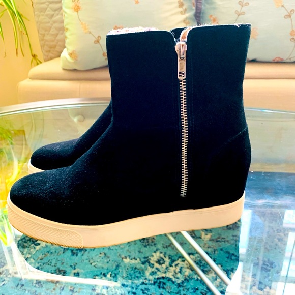 ✨Steve Madden✨ Black Suede Hightop Platform Sneakers W/Dual Zipper - Picture 3 of 14
